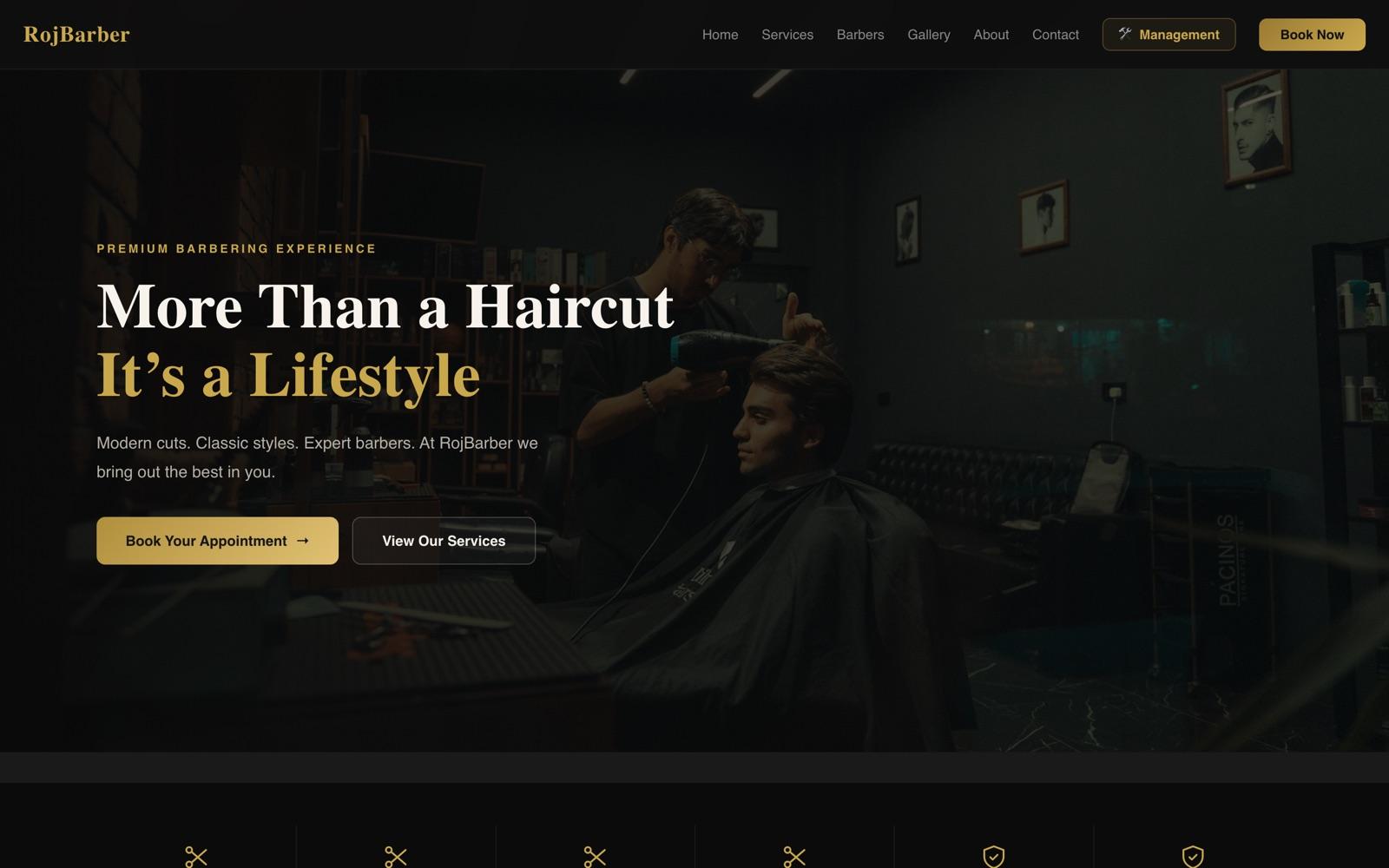 RojBarber — the shop site a barbershop's customers see